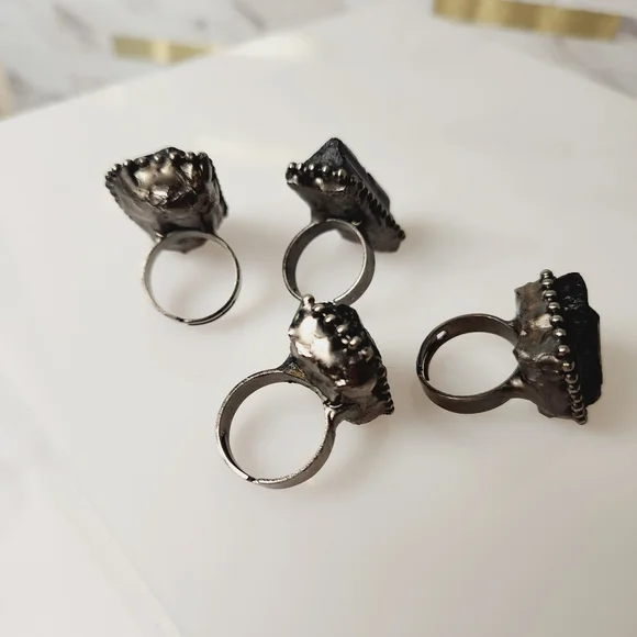 Raw Black Tourmaline Crystal Adjustable Ring - Picture 3 of 4